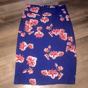 LuLaRoe Boho Floral Cassie Midi Stretch Midi Skirt Pull On Cobalt Blue Bodycon